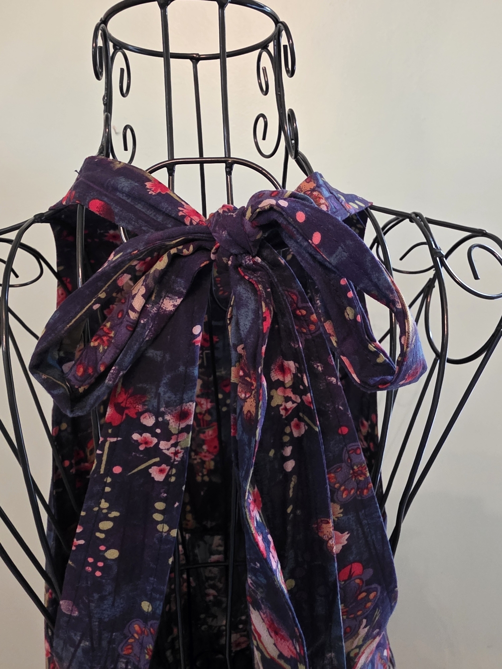 Floral Tiered Maxi Dress - Navy with Pink Floral - Picture 13 of 16